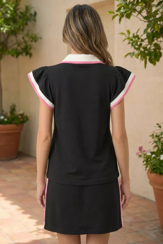 Contrast Trim Cap Sleeve Blouse and Shorts Set Secondary image