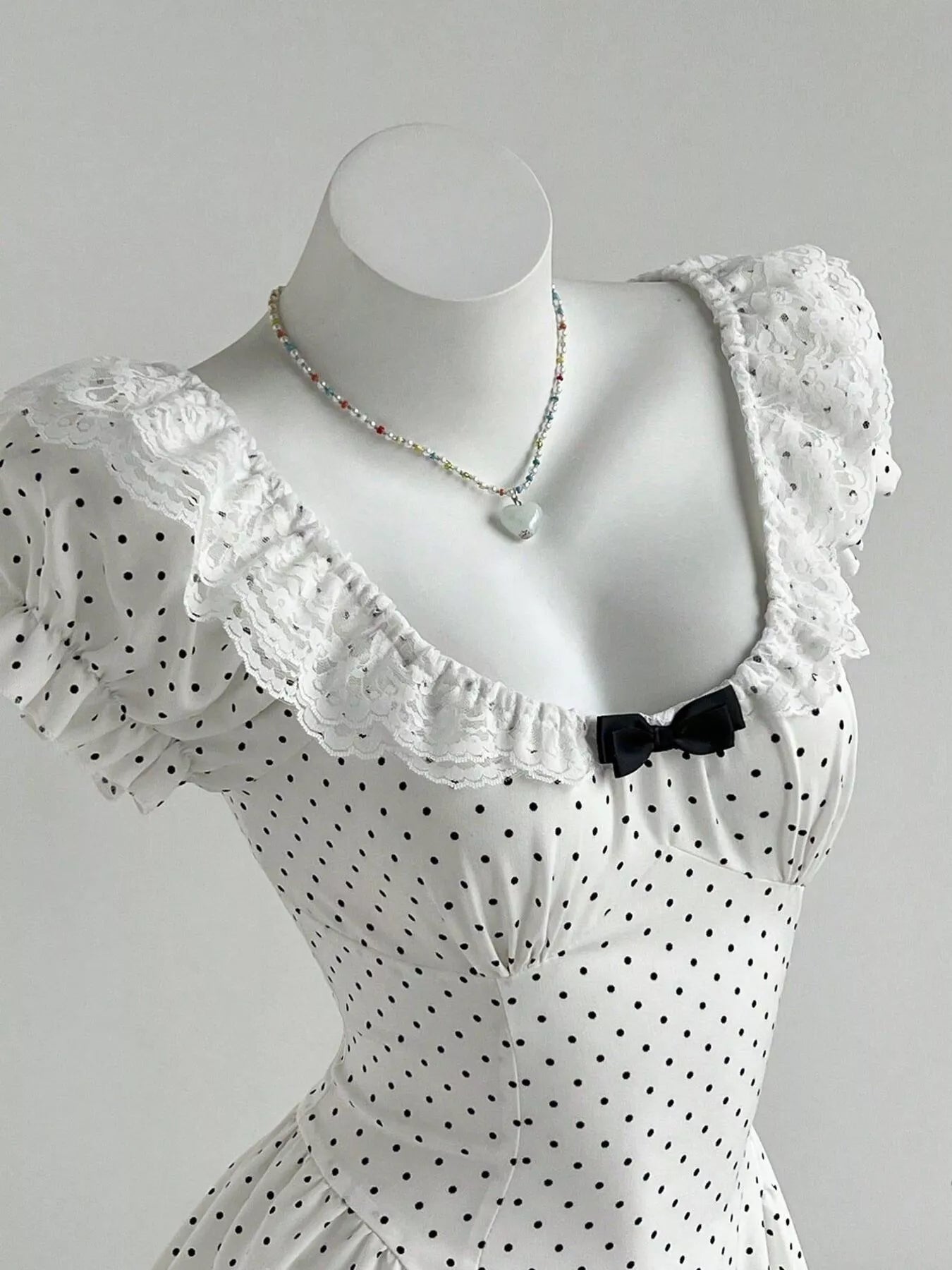 Lace Detail Polka Dot Mini Dress Secondary image