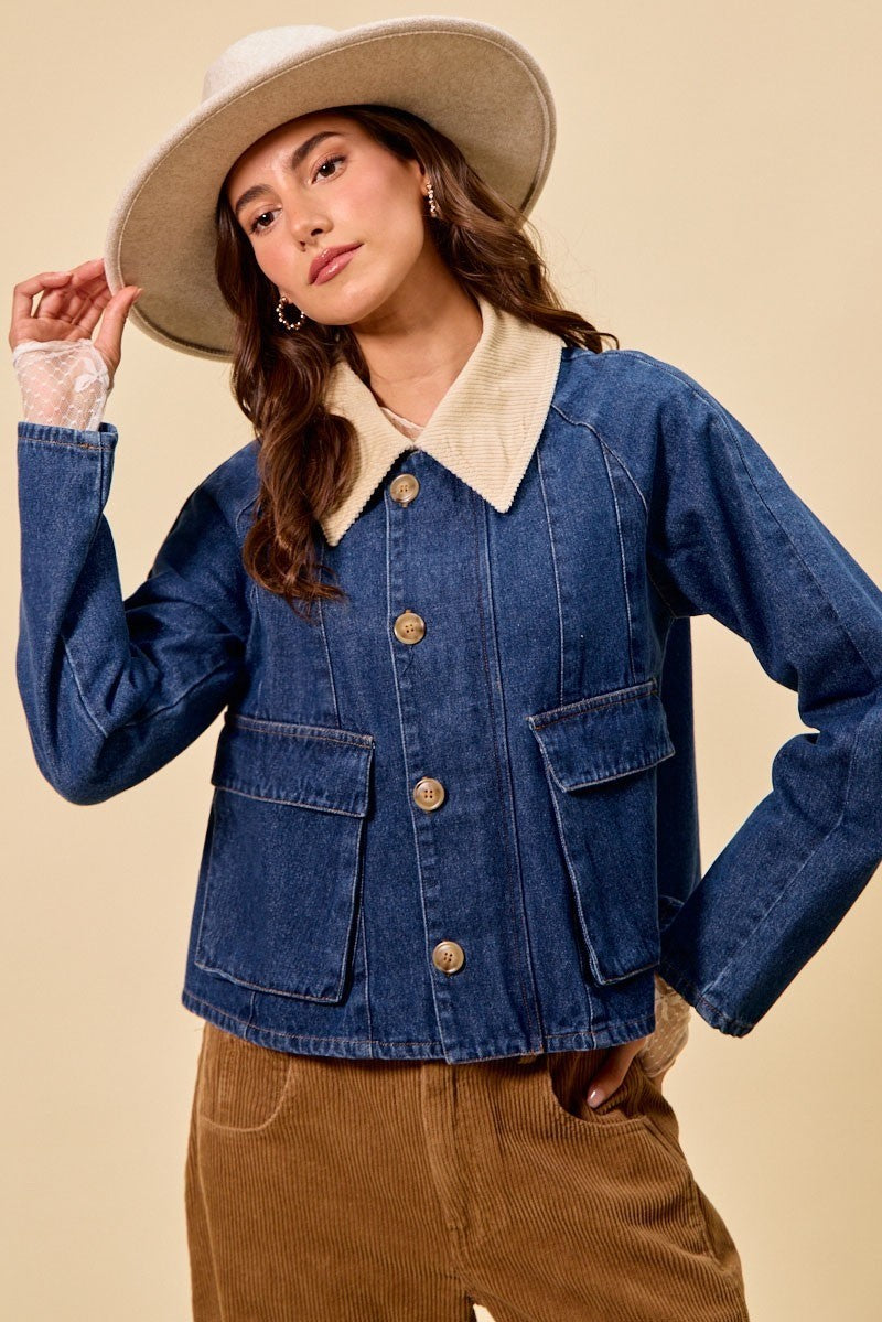 SO ME Zip Up And Buttoned Denim Jacket Secondary image