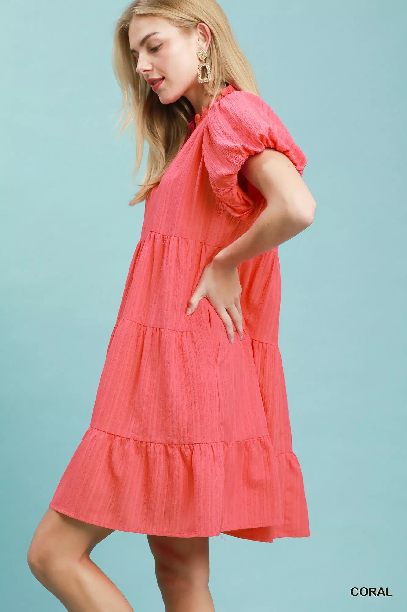 Umgee Puff Sleeve Tiered Babydoll Dress Secondary image