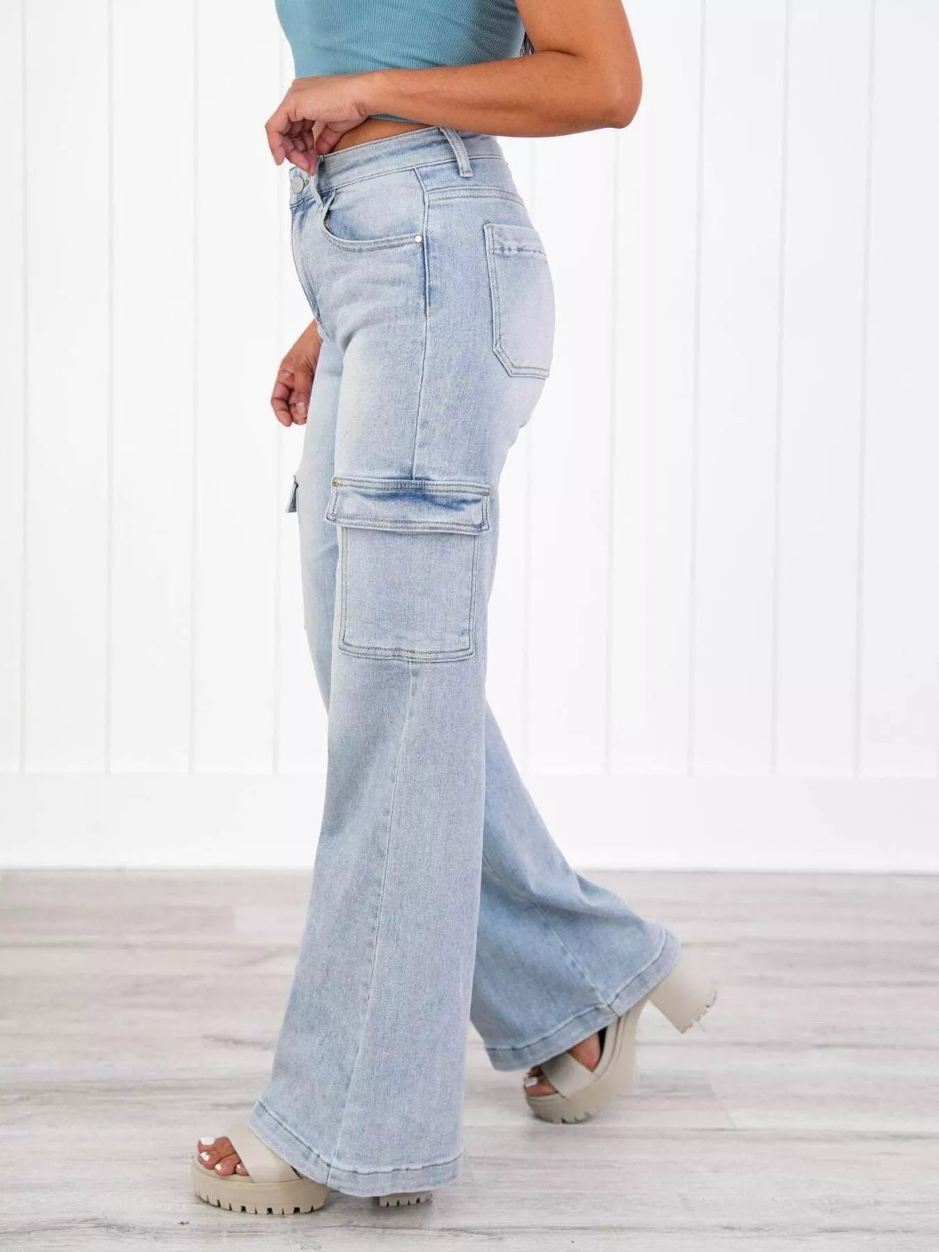 Full Size Wash Wide Leg Cargo Jeans Plus Size Secondary image