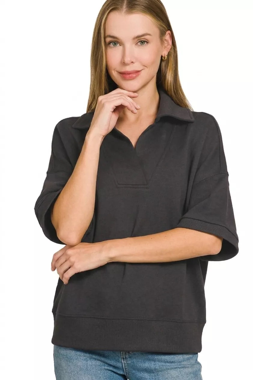 Zenana Scuba Collared Short Sleeve Pullover Secondary image