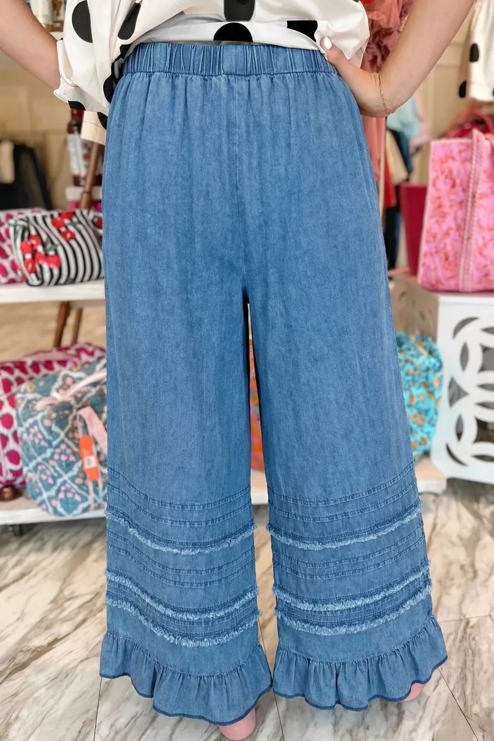 Ruffled Hem Wide Leg Chambray Pants Secondary image