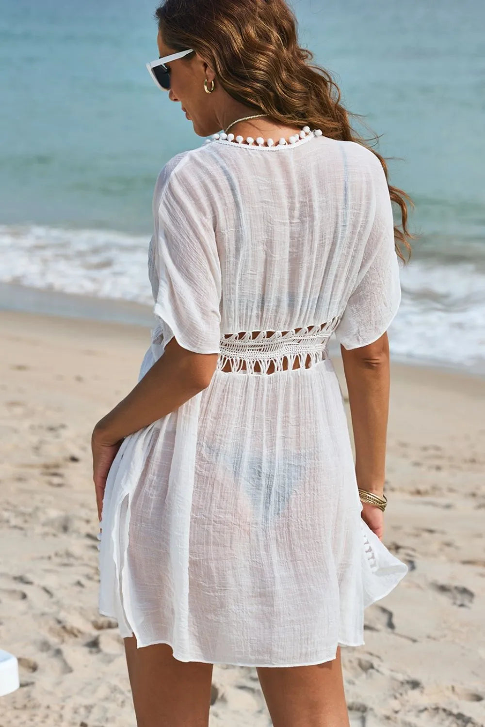 Pom Pom Trim Drawstring Waist Cover-Up Secondary image