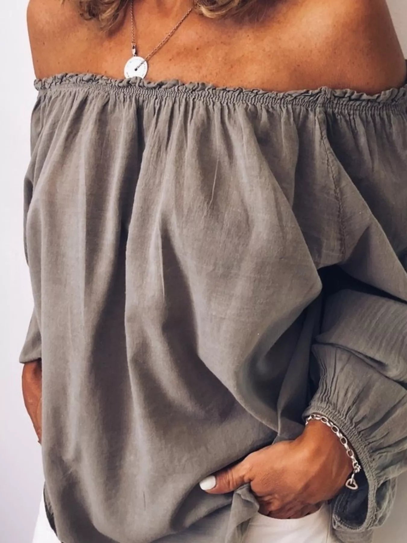 Off-Shoulder Frill Trim Blouse Secondary image