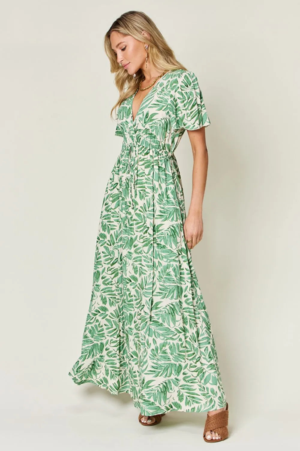 Double Take Full Size Printed Drawstring Short Sleeve Dress Secondary image