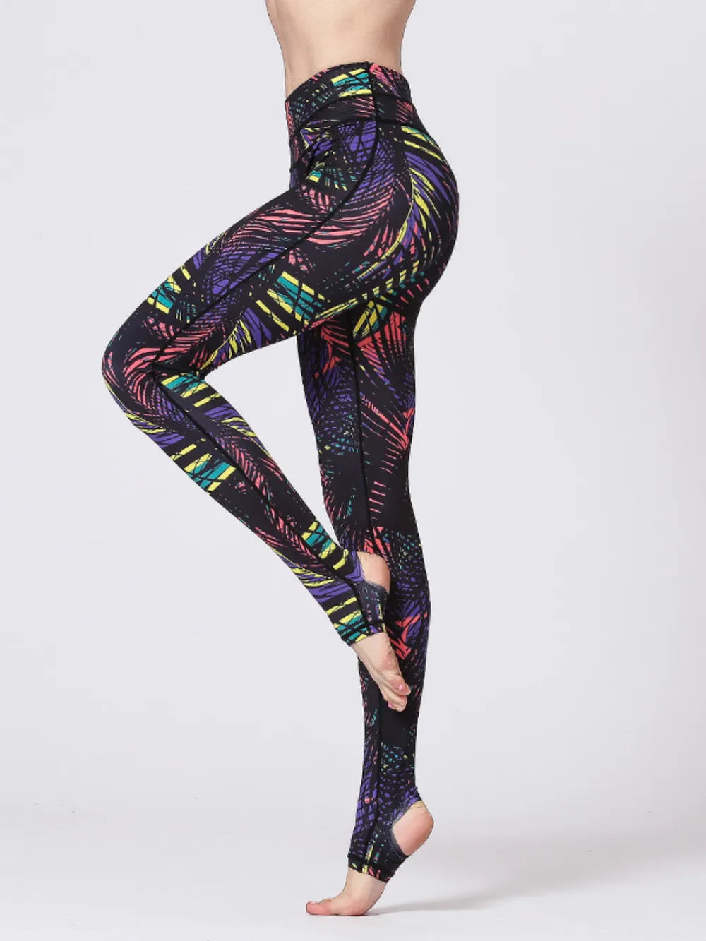 Printed Wide Waistband Active Leggings with Stirrups Secondary image