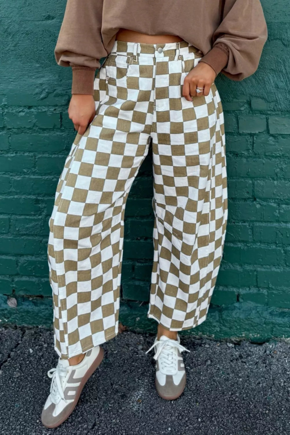Checkered Print Denim Barrel Pants Secondary image