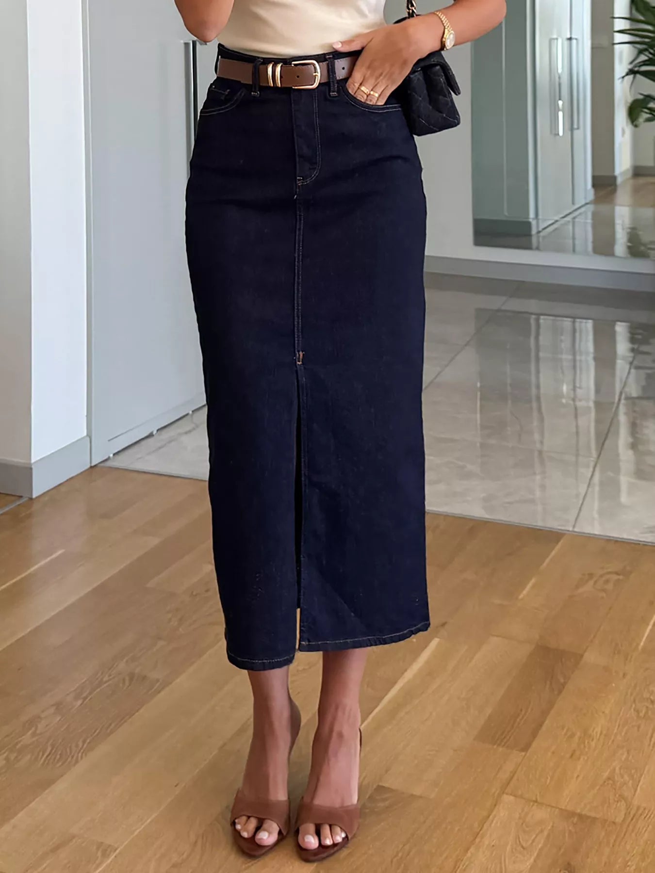 Slit Front Denim Skirt Secondary image