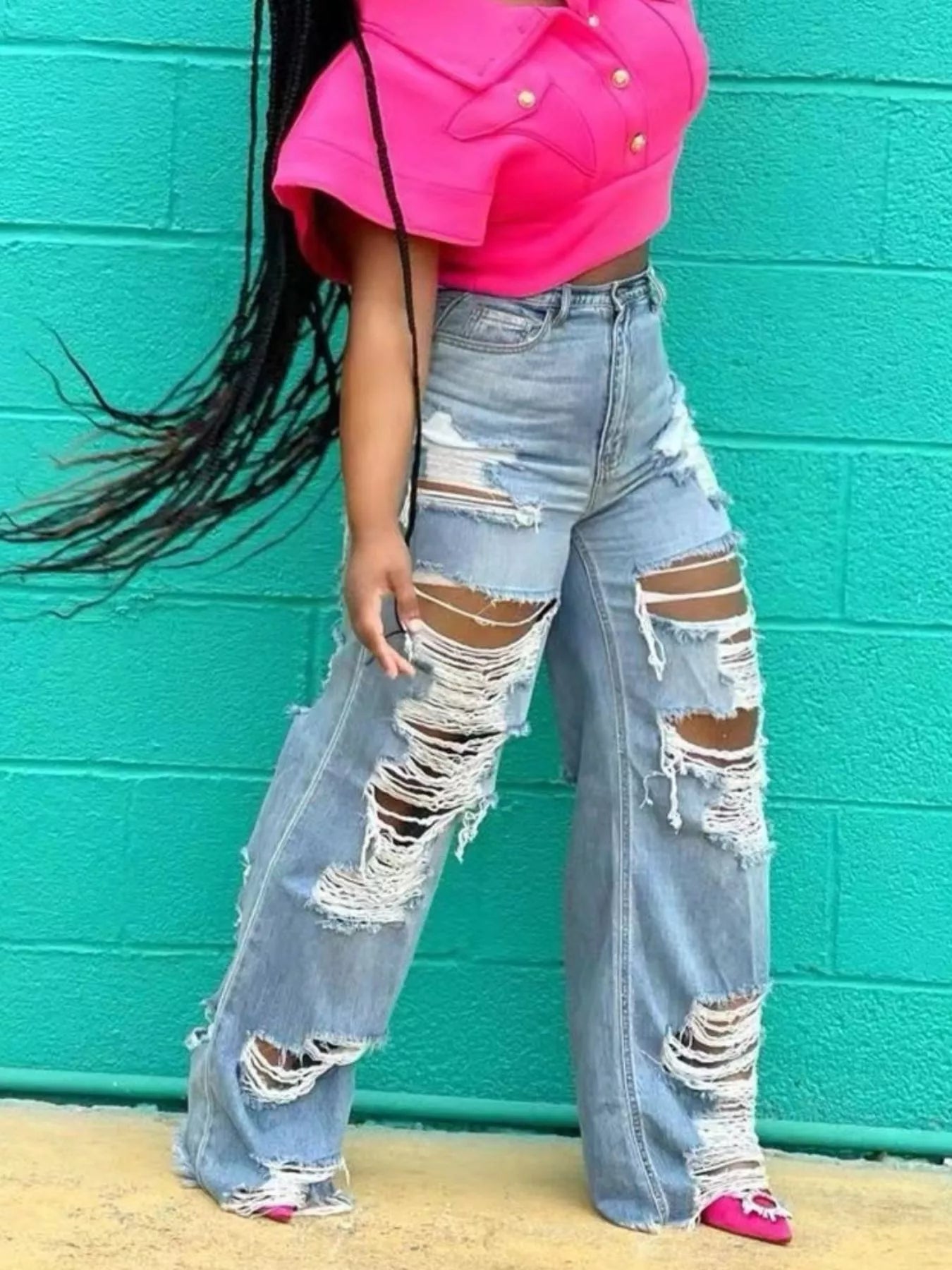 Full Size Distressed Wide Leg Jeans Plus Size Secondary image