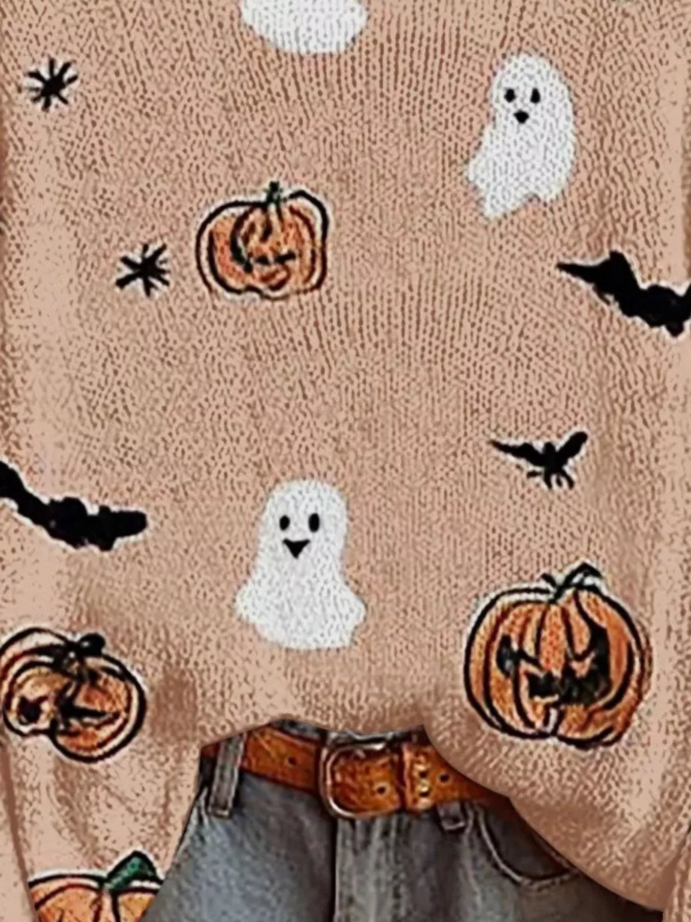 Full Size Halloween Graphic Boat Neck Sweater Plus Size Secondary image