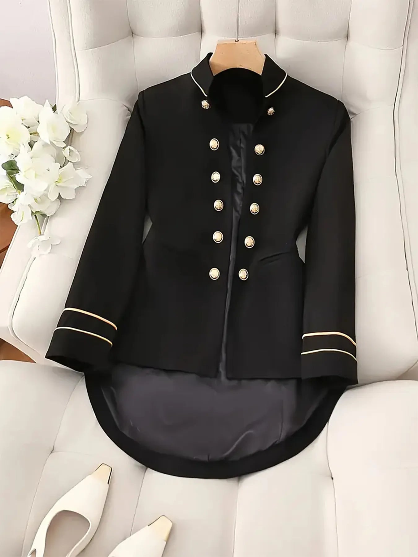 Decorative Button Hight-Low Blazer with Cuff Trim Secondary image