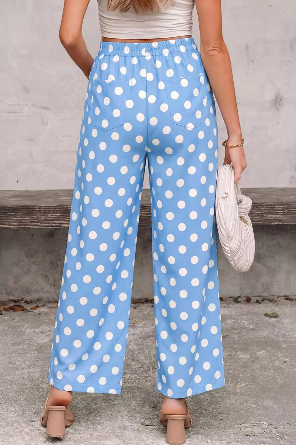 Polka Dot Print Patched Pocket Mid-rise Straight Leg Pants Secondary image