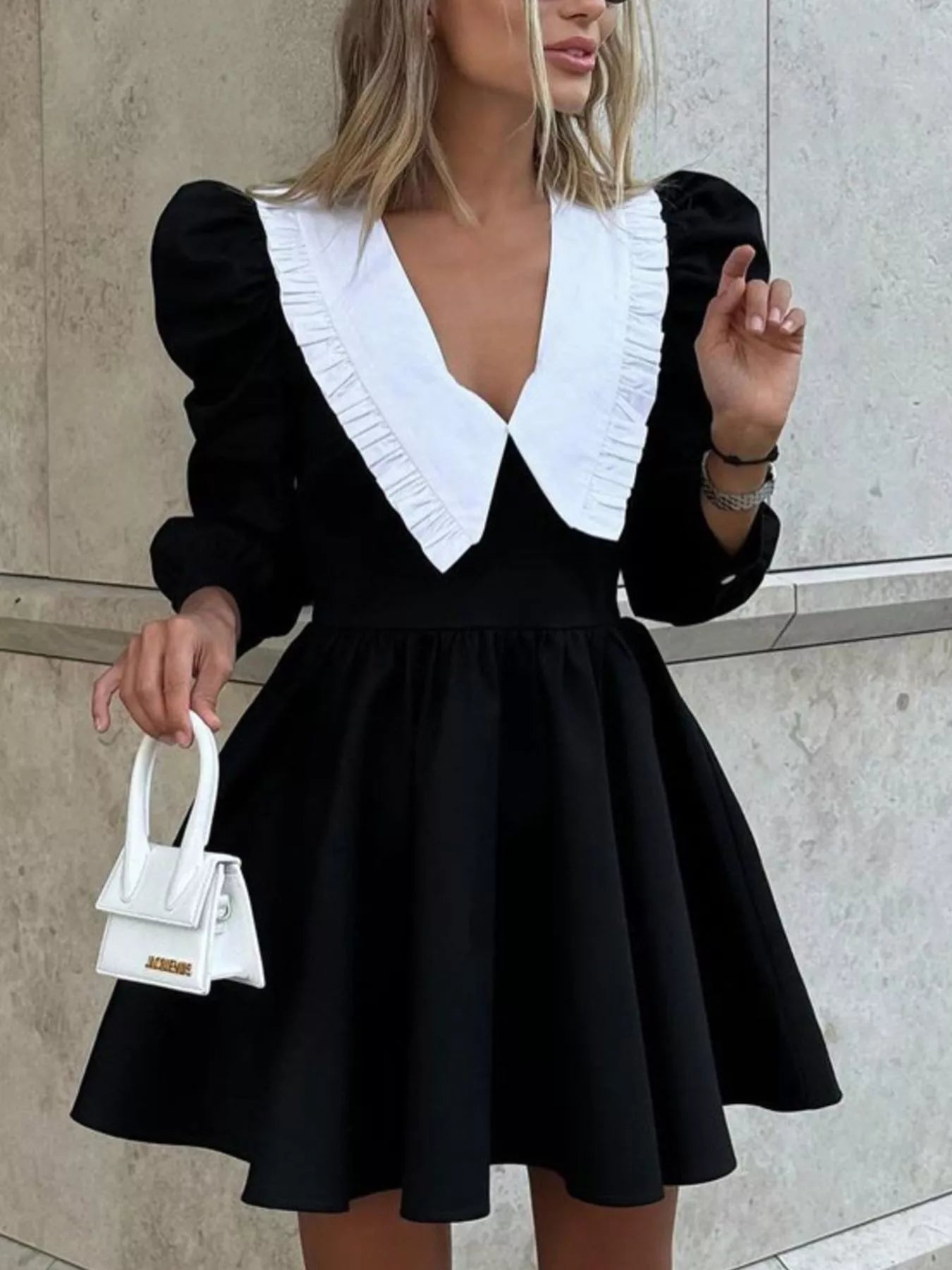 Puff Sleeve Contrast Collar Dress Secondary image