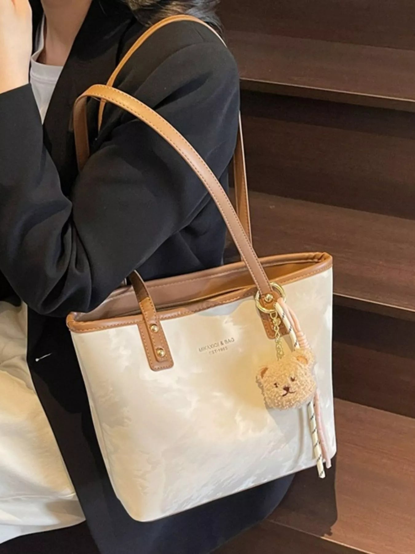 Tote Shoulder Bag with Bear Charm Secondary image