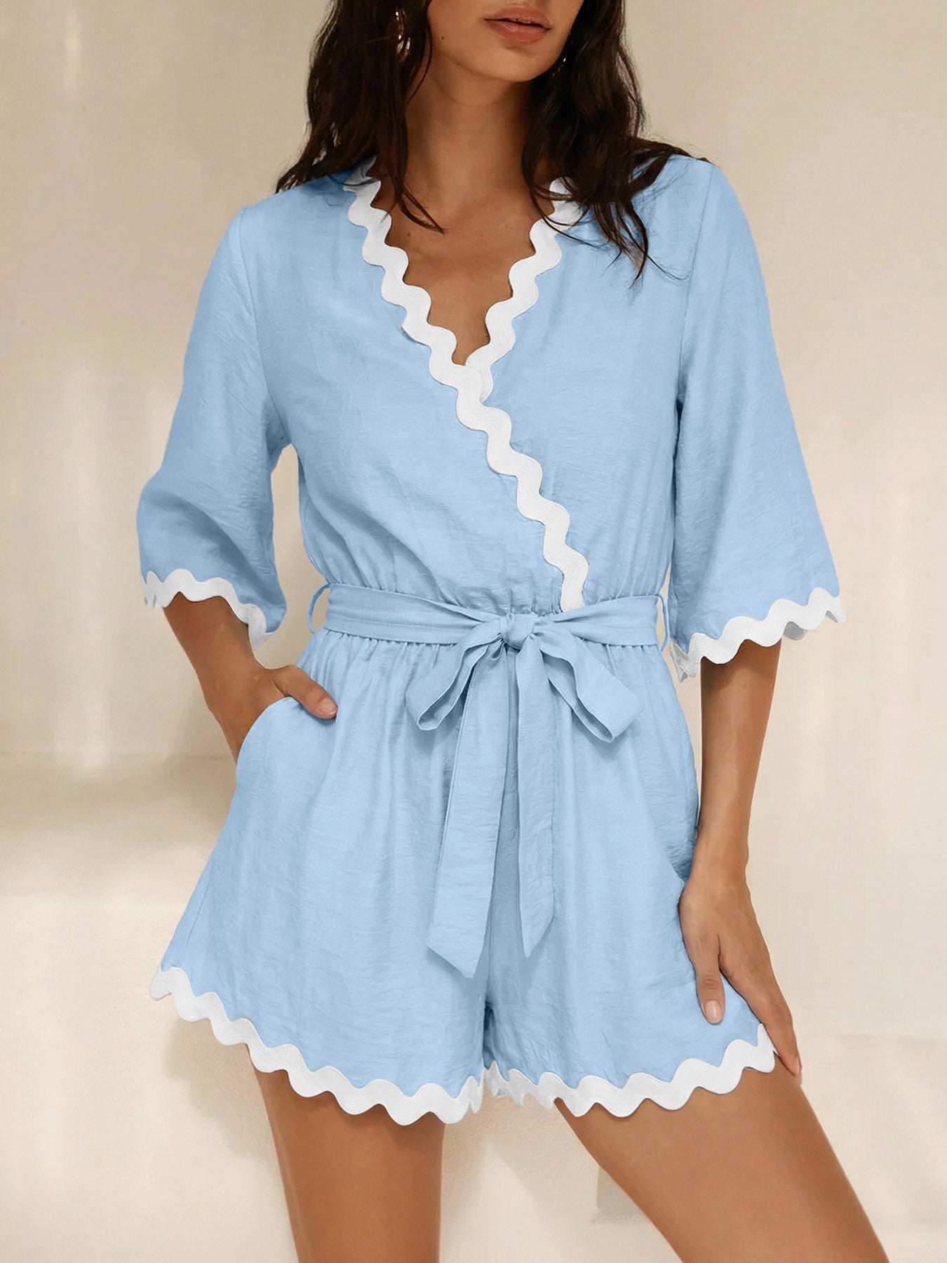 Scalloped Trim Wrap Romper Secondary image