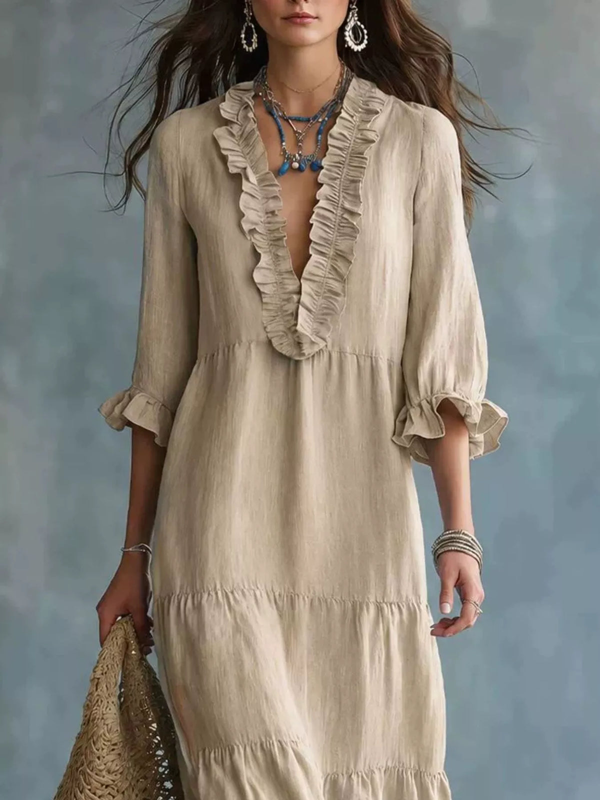 Ruffled V-Neck Tiered Maxi Dress - photo 6