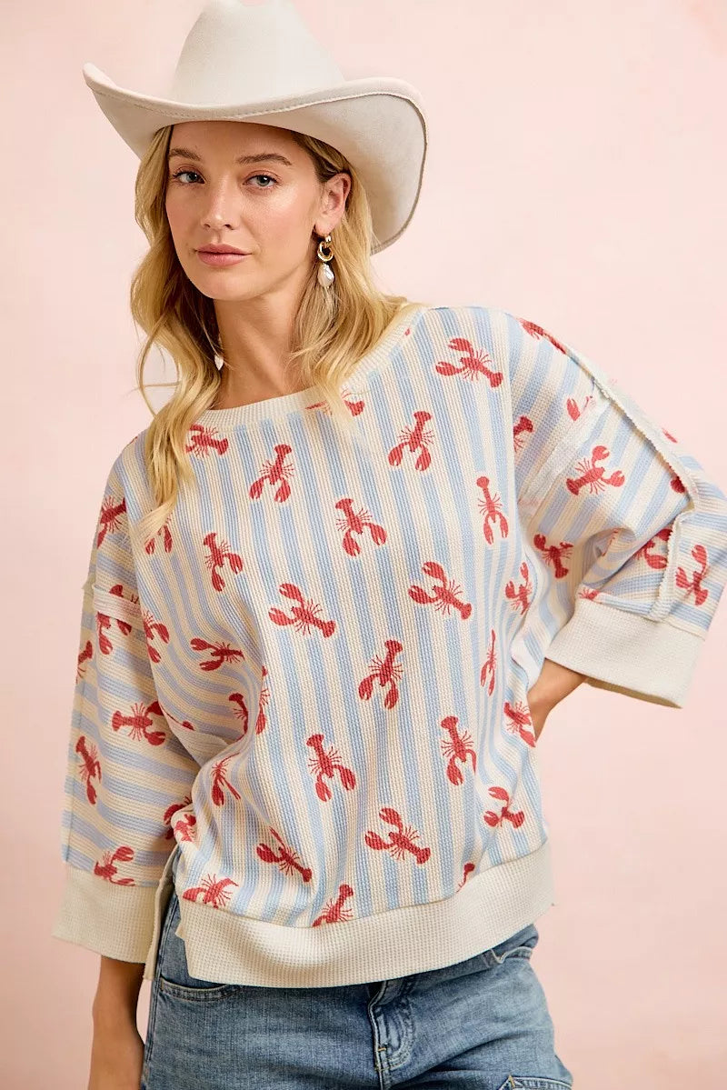 BiBi 4th Of July Lobsters Stripe Waffle Knit Sleeve Top Secondary image