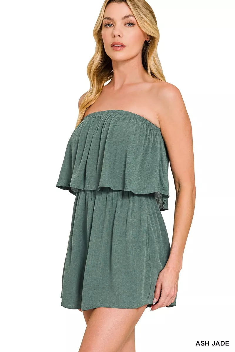 Zenana Woven Crinkle Strapless Rompers Secondary image