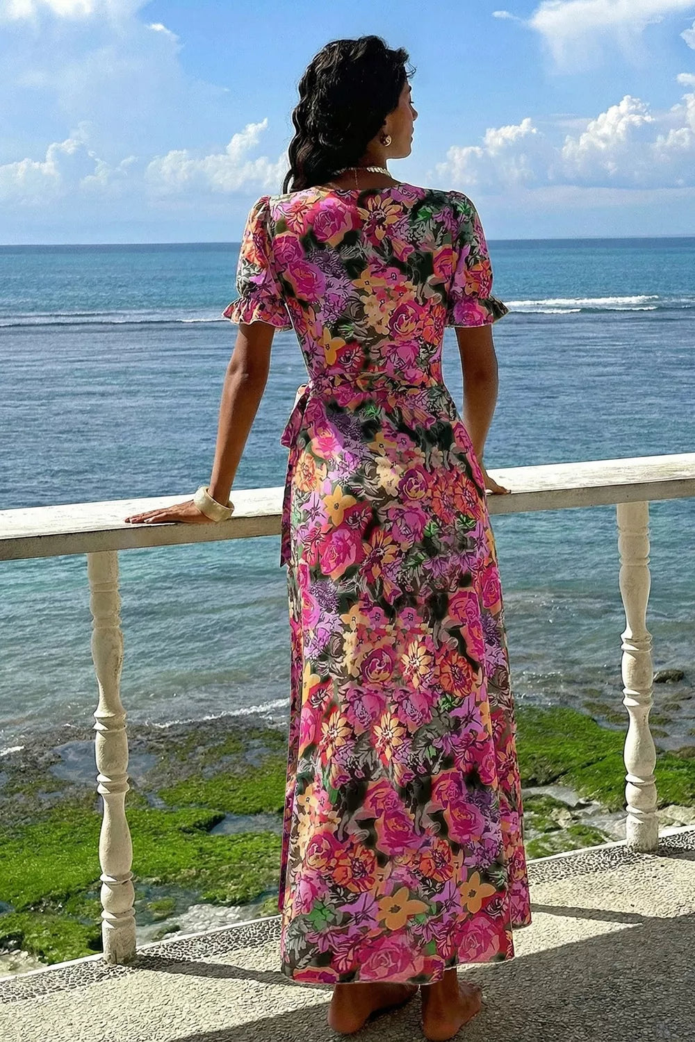 Slit Floral Short Sleeve Maxi Dress Secondary image