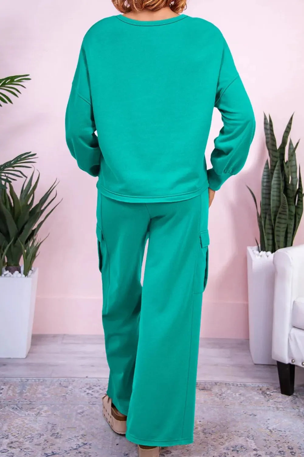 Full Size Round Neck Long Sleeve Top and Drawstring Pants Set Secondary image