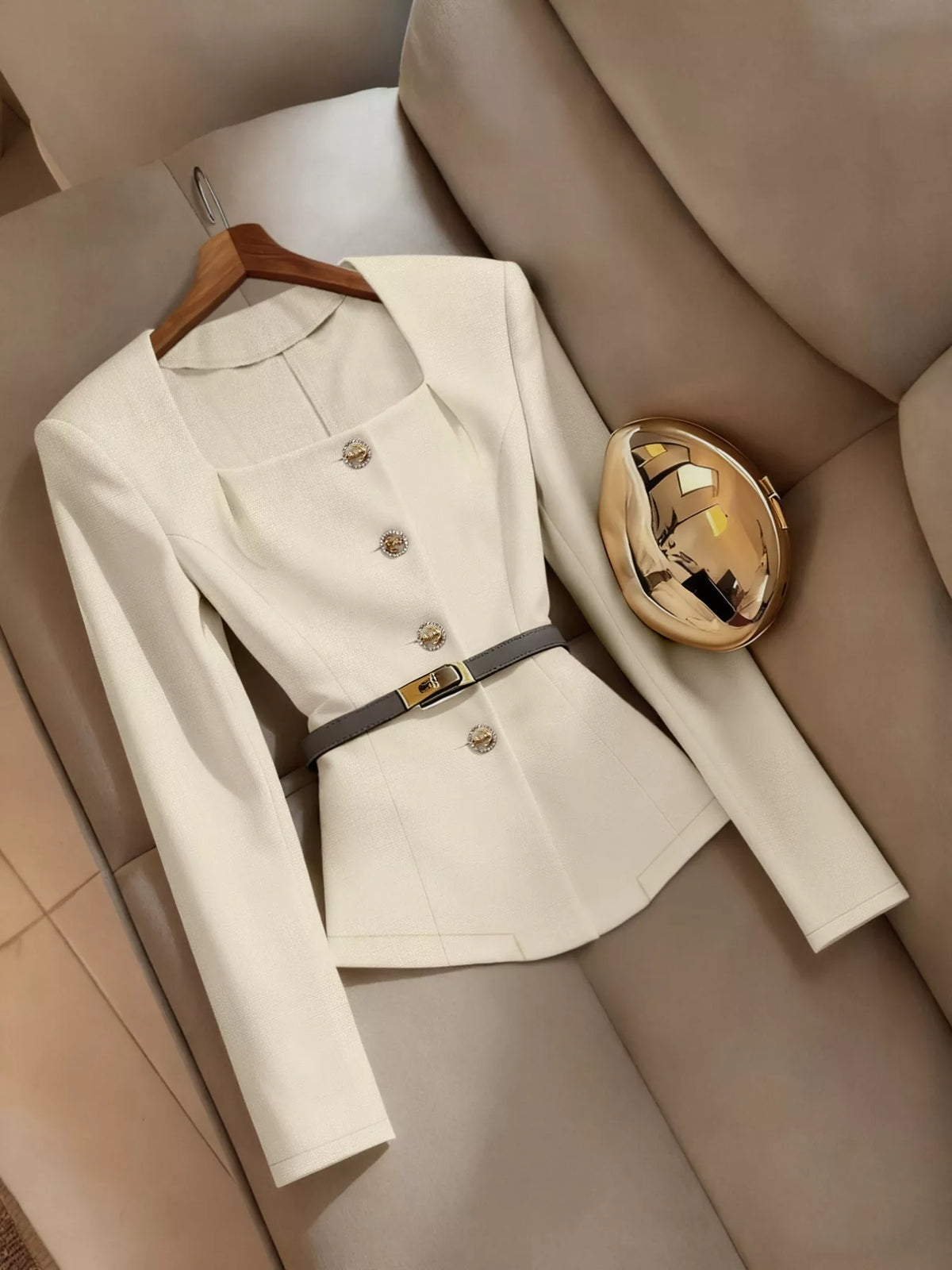 Square Neck Button-Down Fitted Blazer - photo 3