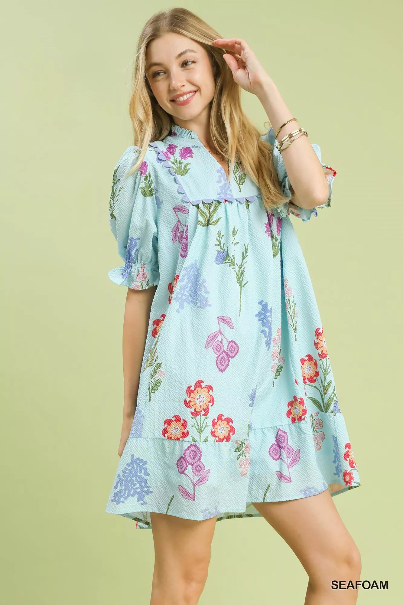 Umgee Multi Flower Print V-Neck Dress Secondary image