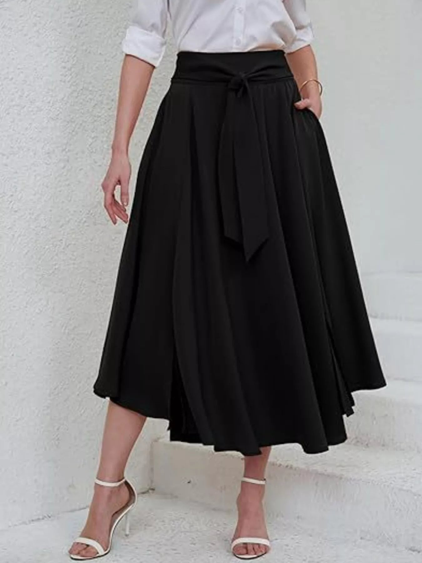 Tie-Waist A-Line Midi Skirt Secondary image