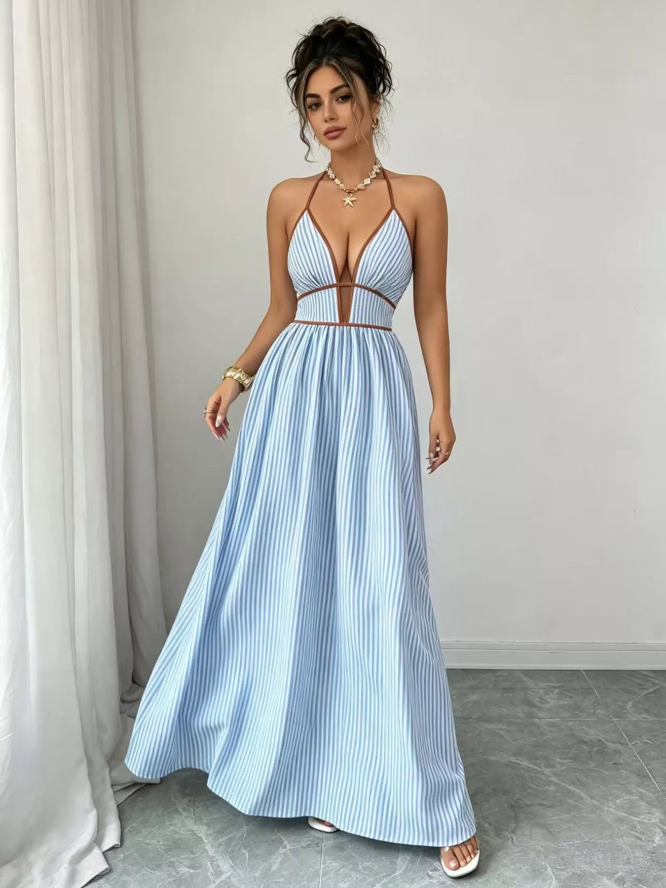 Striped Halter Neck Maxi Dress Secondary image