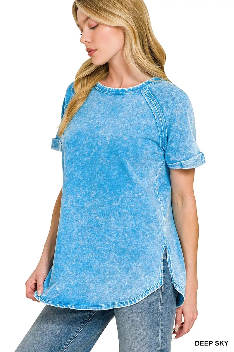 Zenana French Terry Washed Curved Hem Top Secondary image