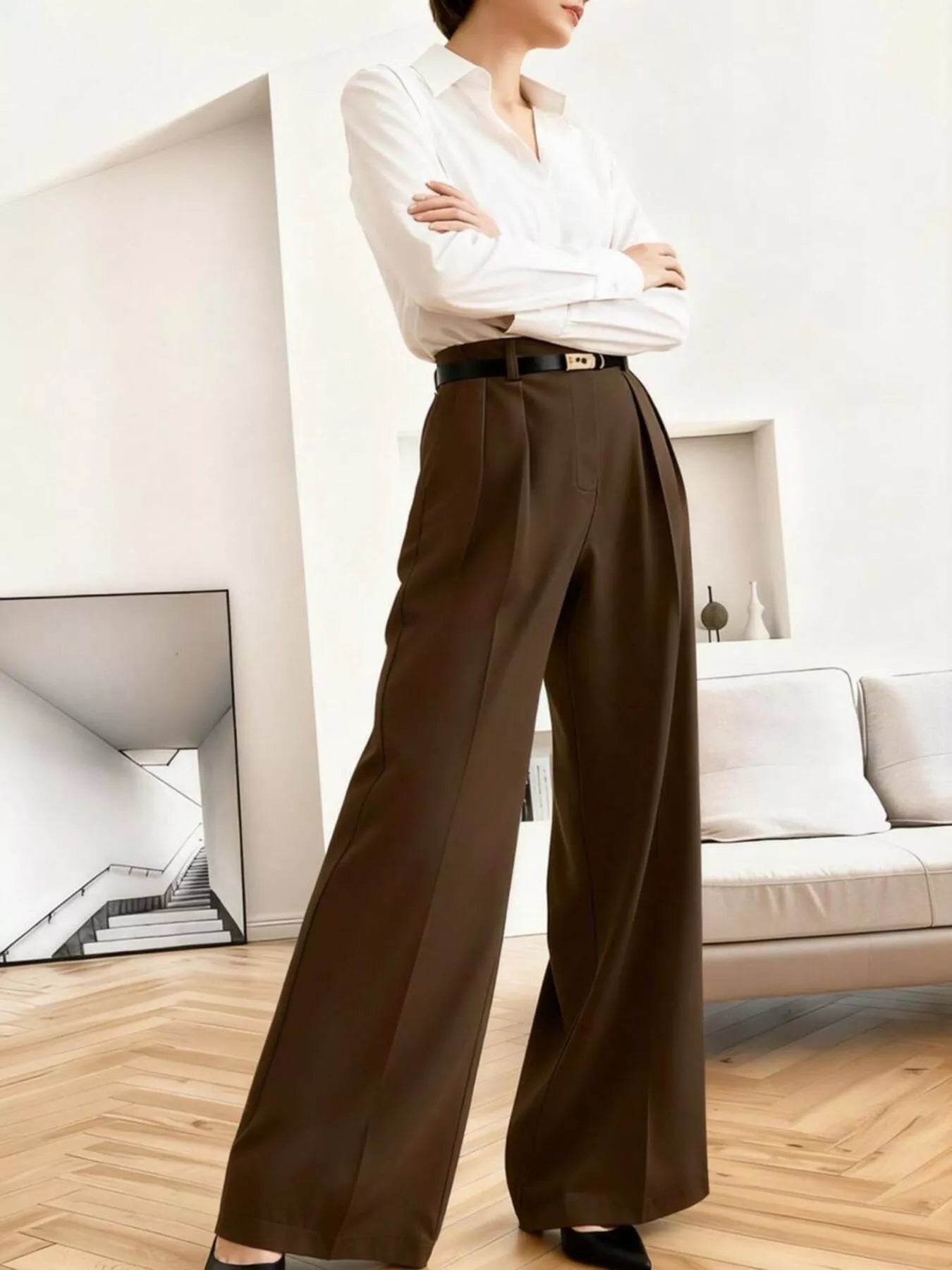 Wide Leg Pleated Pants Secondary image