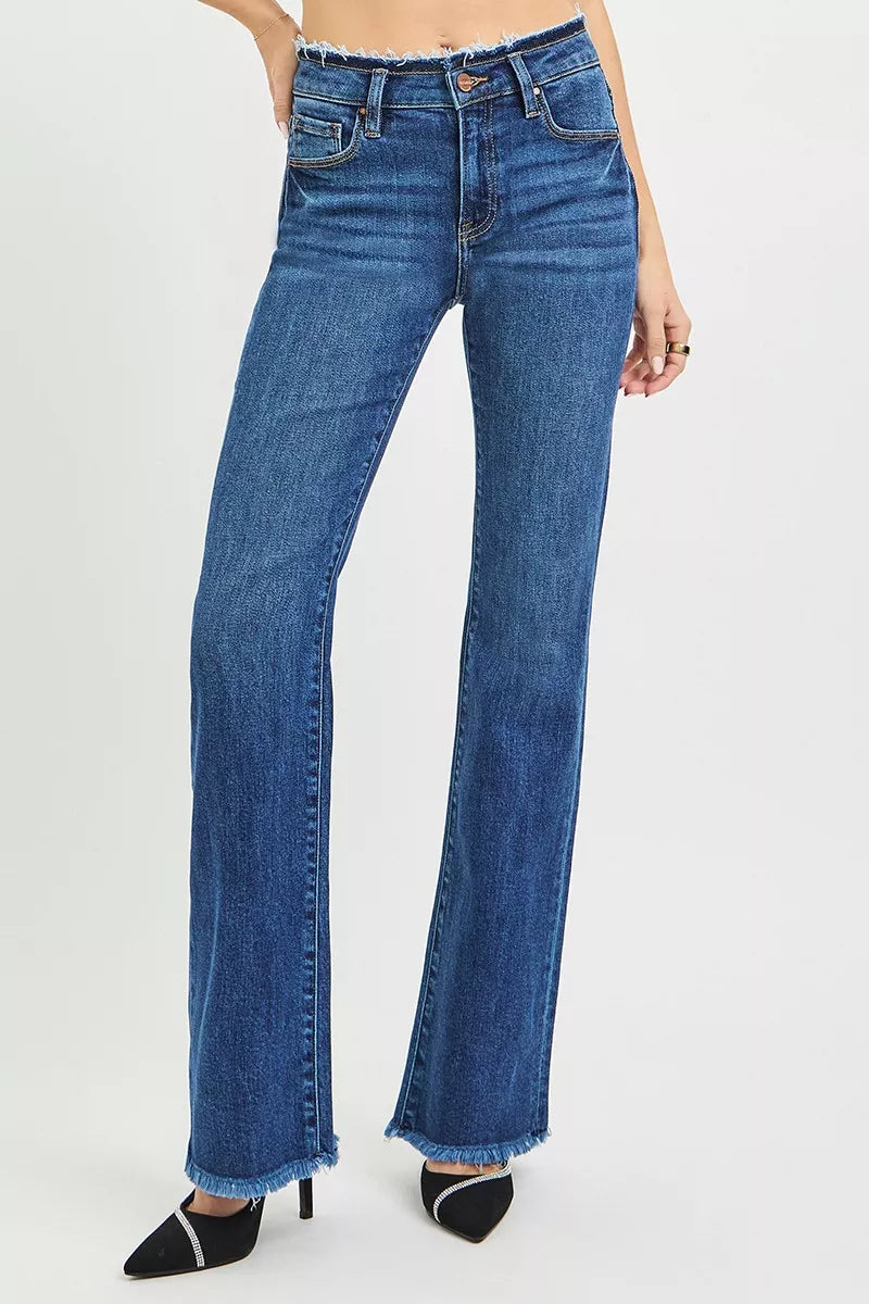 RISEN Full Size Mid Rise Bootcut Frayed Waistband Hem Detail Jeans Plus Size Secondary image