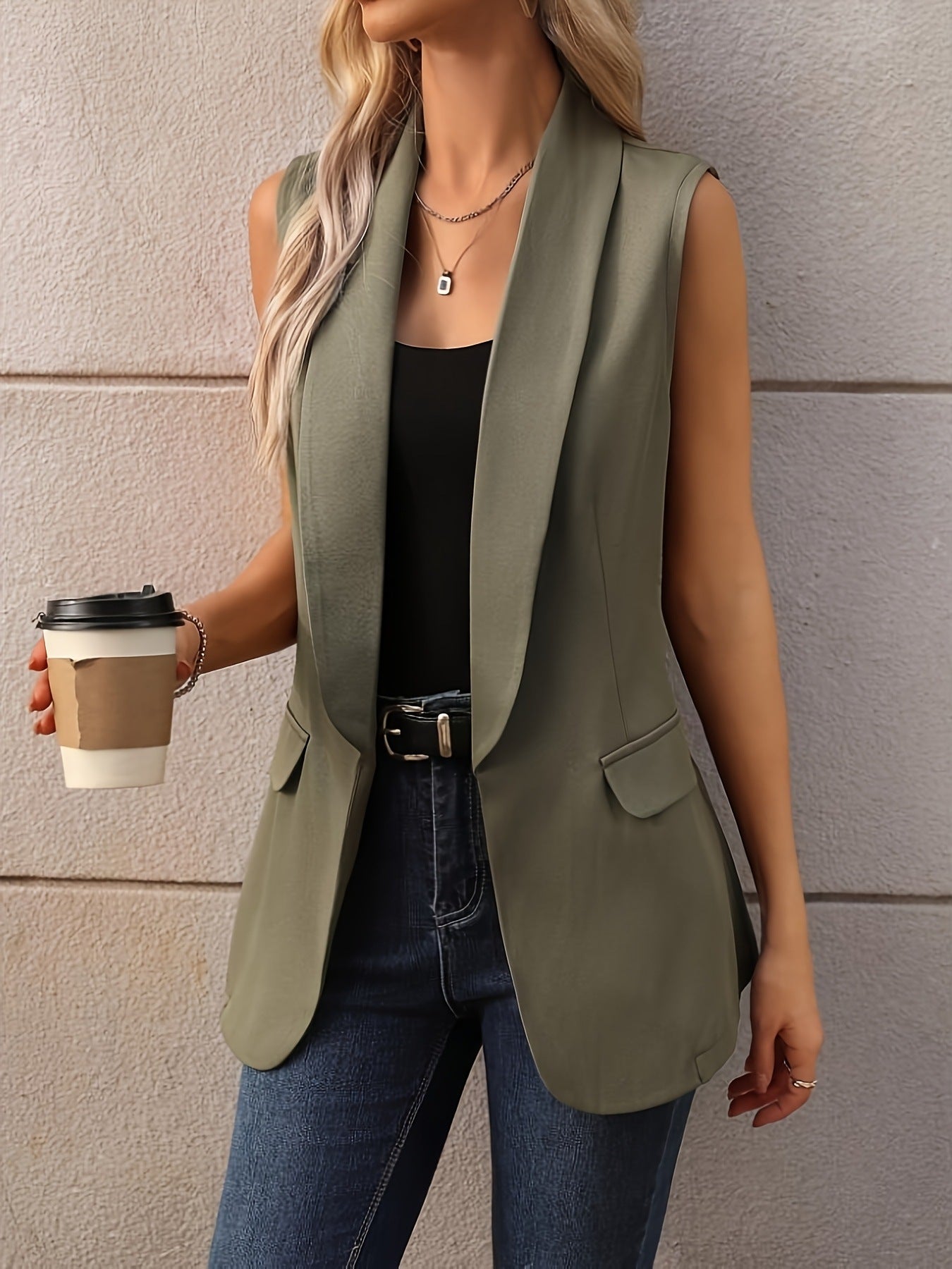 Sleeveless Shawl Collar Vest Coat Secondary image