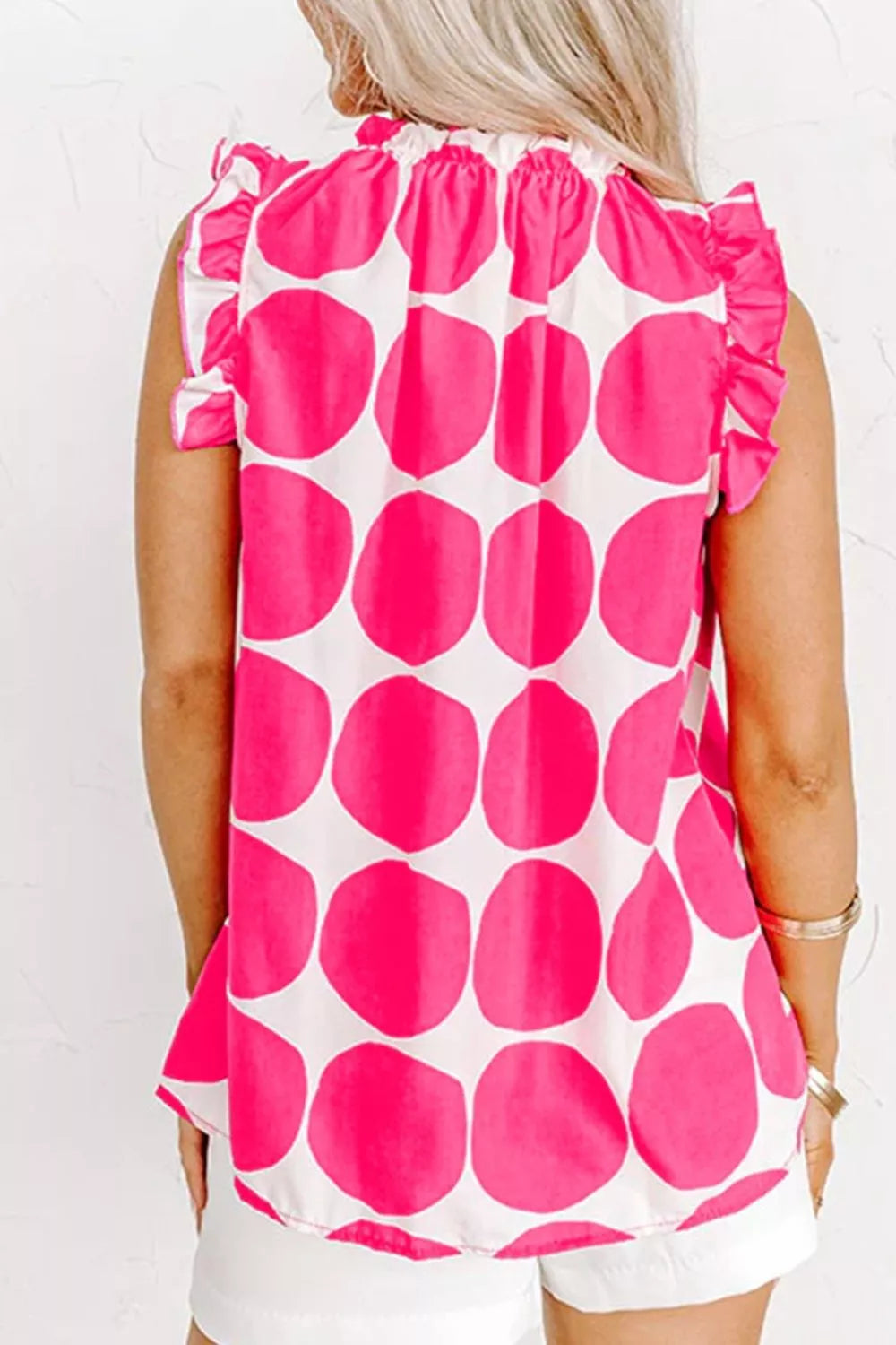 Polka Dot Print Frilled Round Neck Shift Tank Top Secondary image