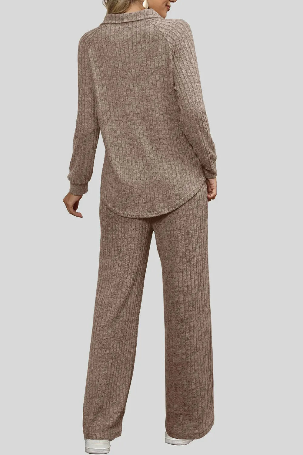 Ribbed Long Sleeve Top and Pocketed Pants Set Secondary image