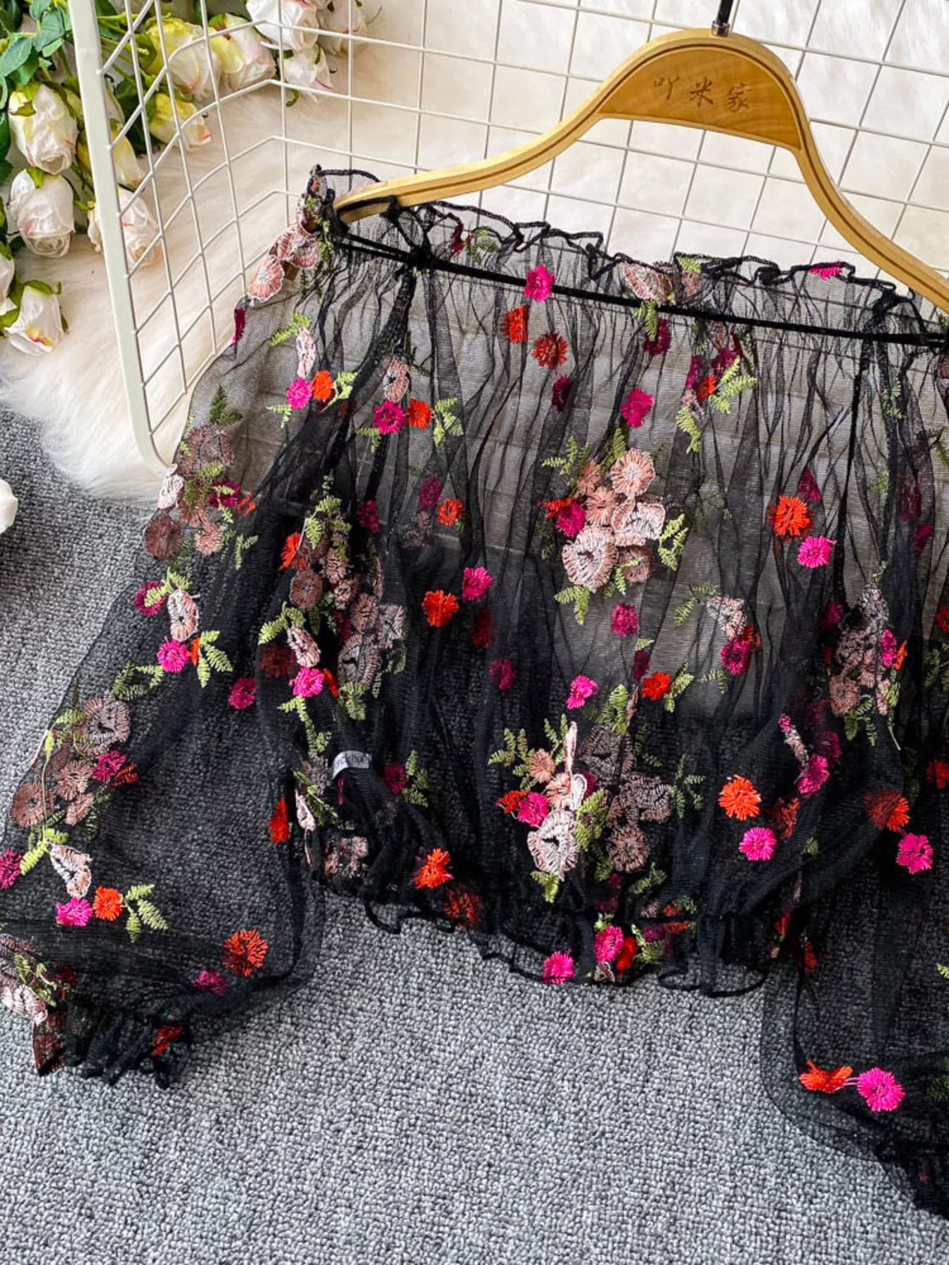 Floral Embroidered Mesh Off-Shoulder Top Secondary image