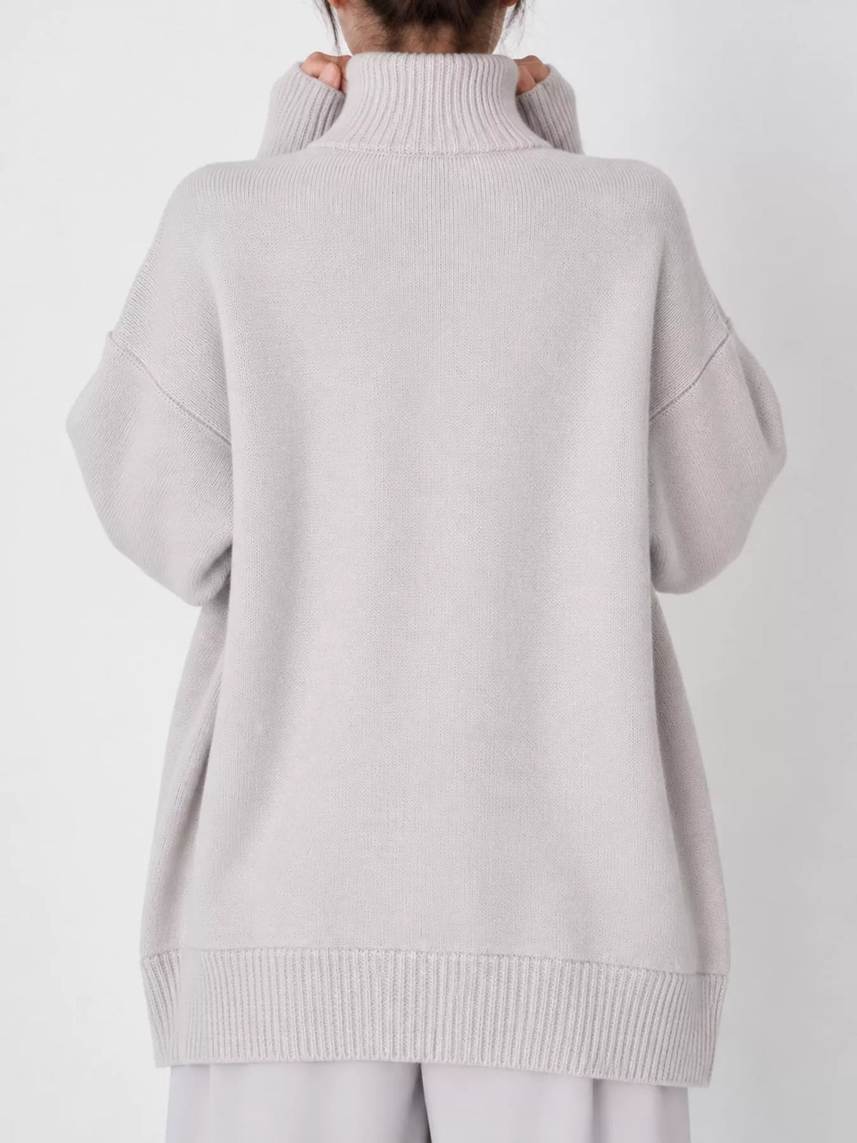 Women's Oversized Ribbed Turtleneck Sweater – Dropped Shoulder Relaxed Fit - photo 35