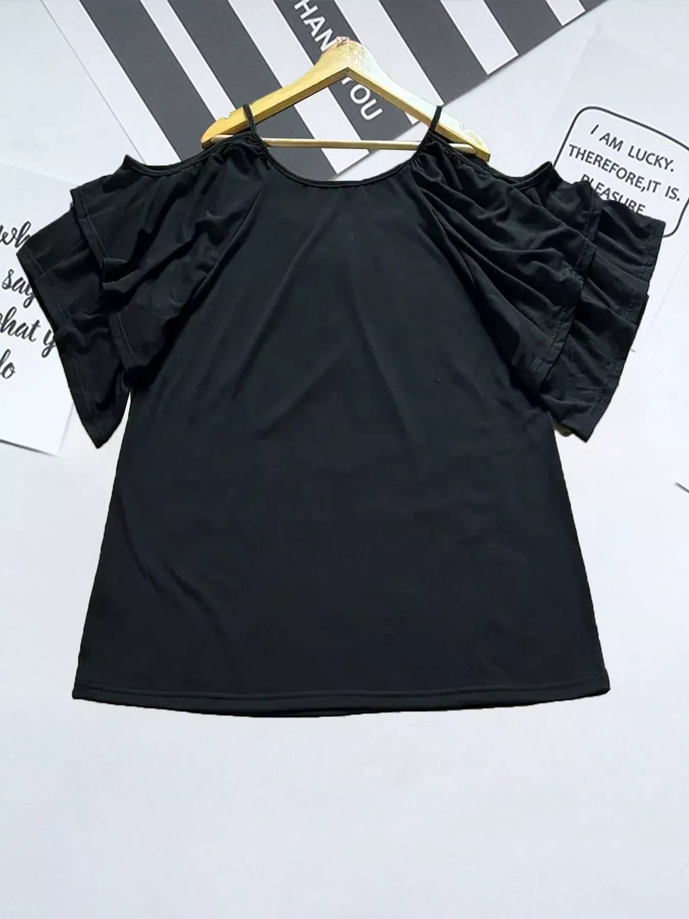 Cold Shoulder Ruffle Sleeve T-Shirt Secondary image