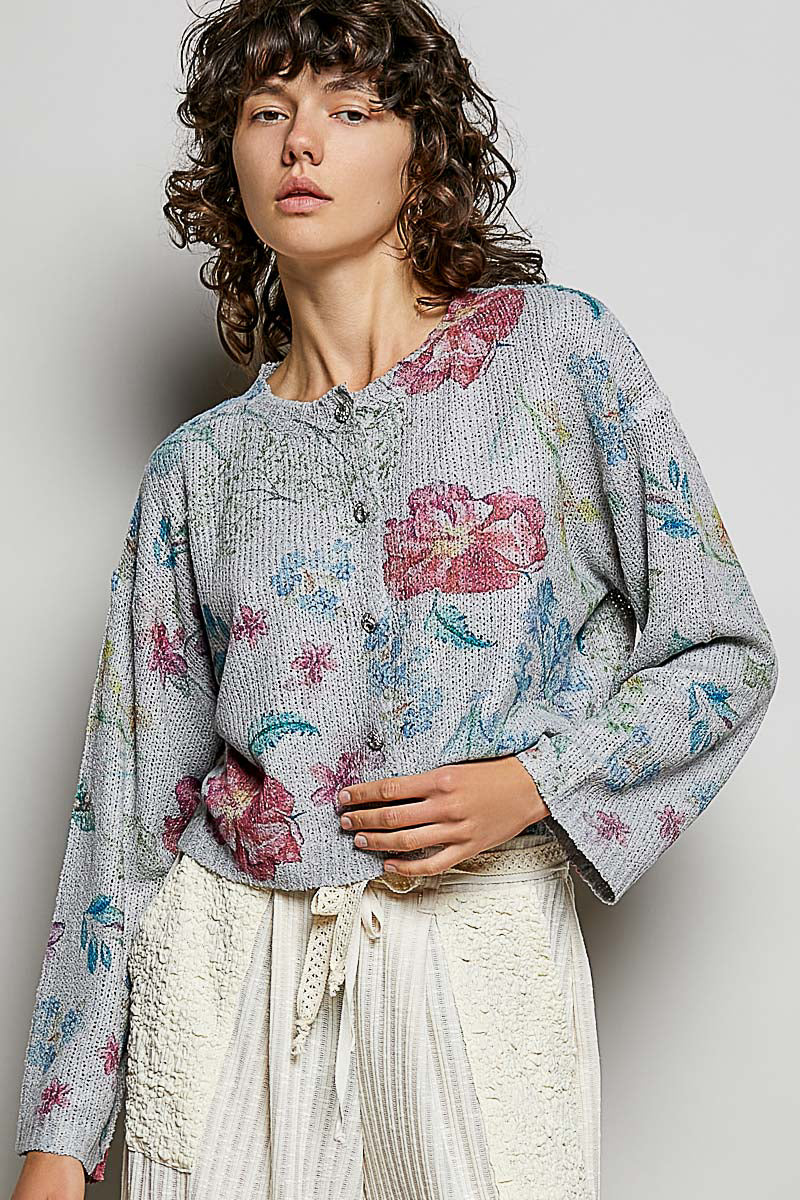 POL Floral Print Button-Down Knit Cardigan Secondary image