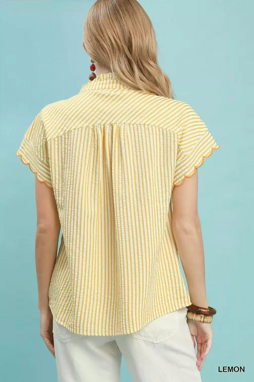 Umgee Embroidered Stripe Button Front Top Secondary image