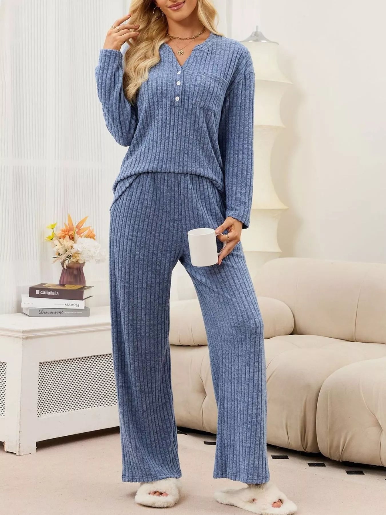 Ribbed Knit Top and Wide-Leg Pants Set Secondary image