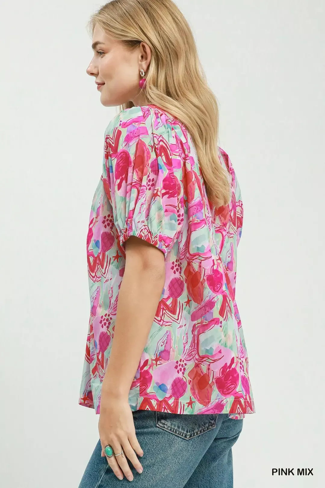 Umgee Abstract Print Puff Sleeve Top Secondary image