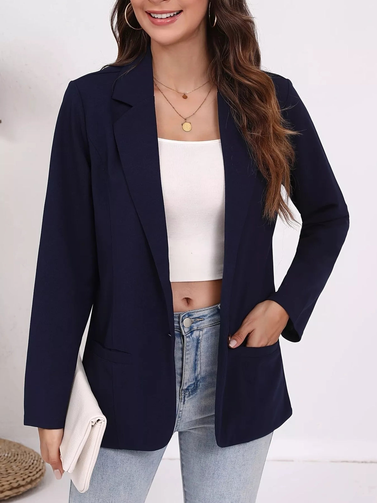 Plus Size Lapel Collar Single-Button Blazer - photo 8