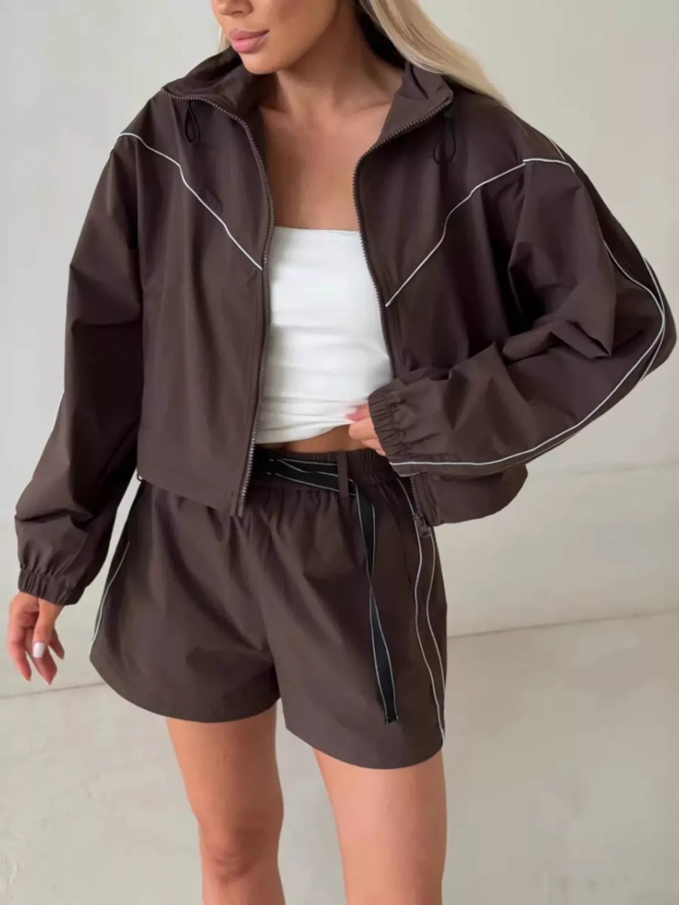 Drawstring Zip-Up Jacket and Shorts Set Secondary image