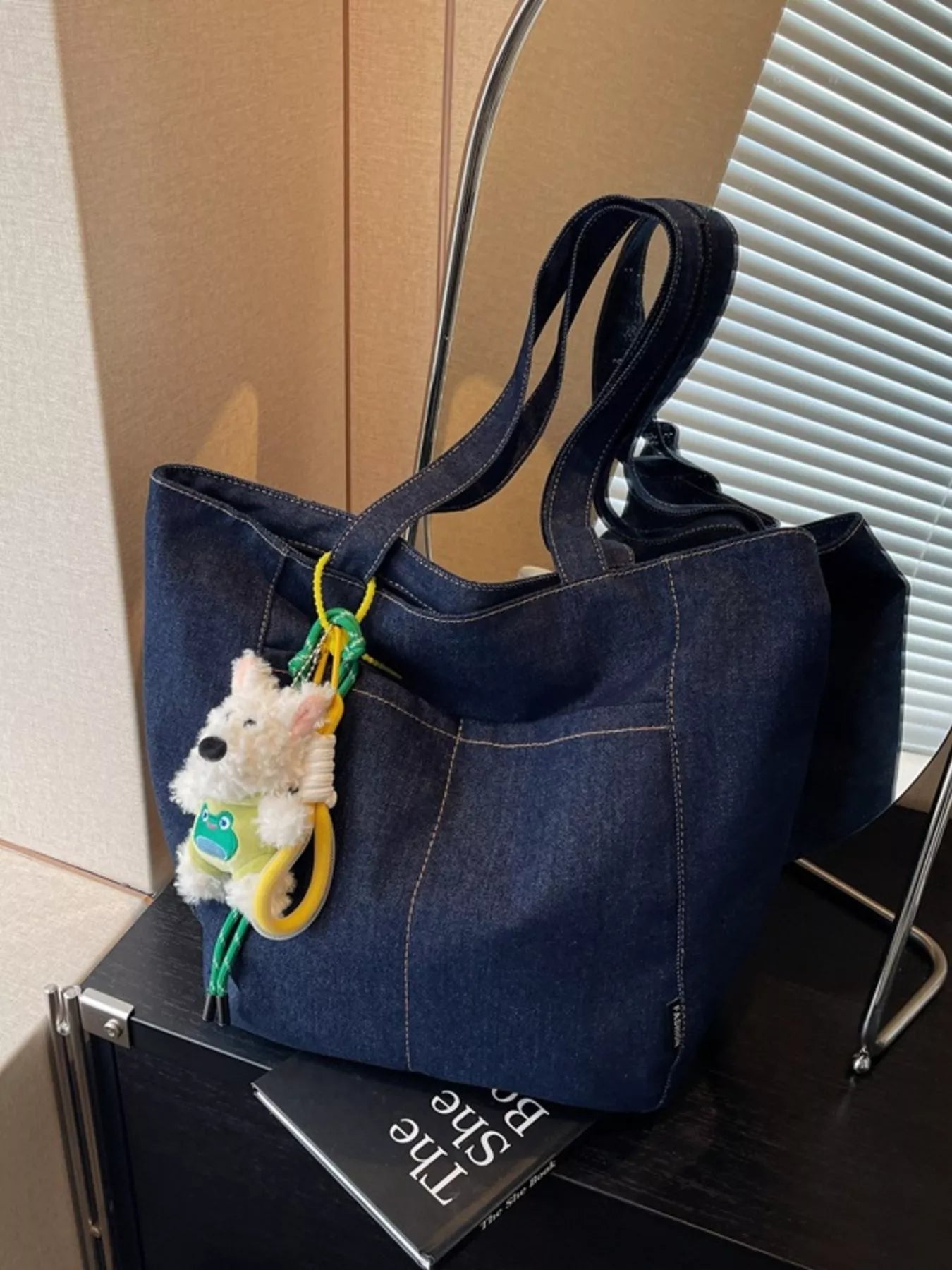Denim Shoulder Bag with Cute Charm Secondary image