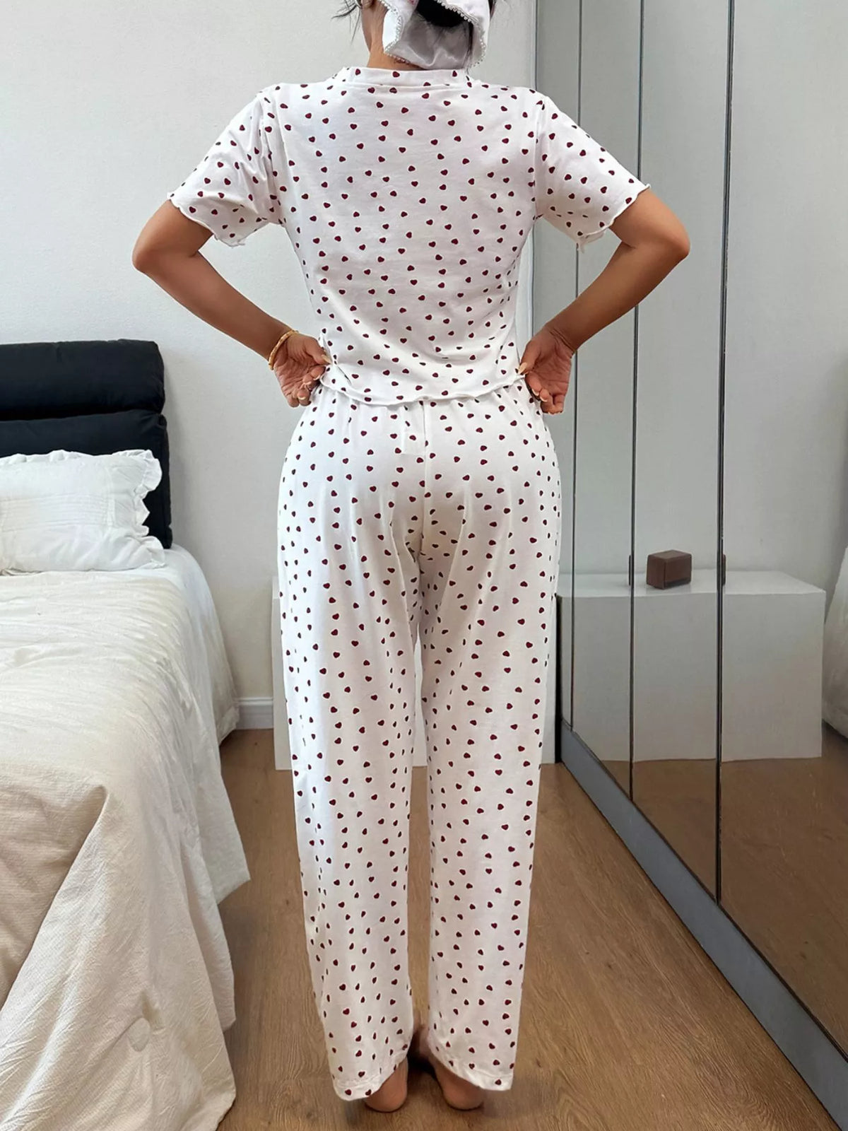 Polka Dot Short Sleeve Top and Shorts Set – White / Pink - photo 4