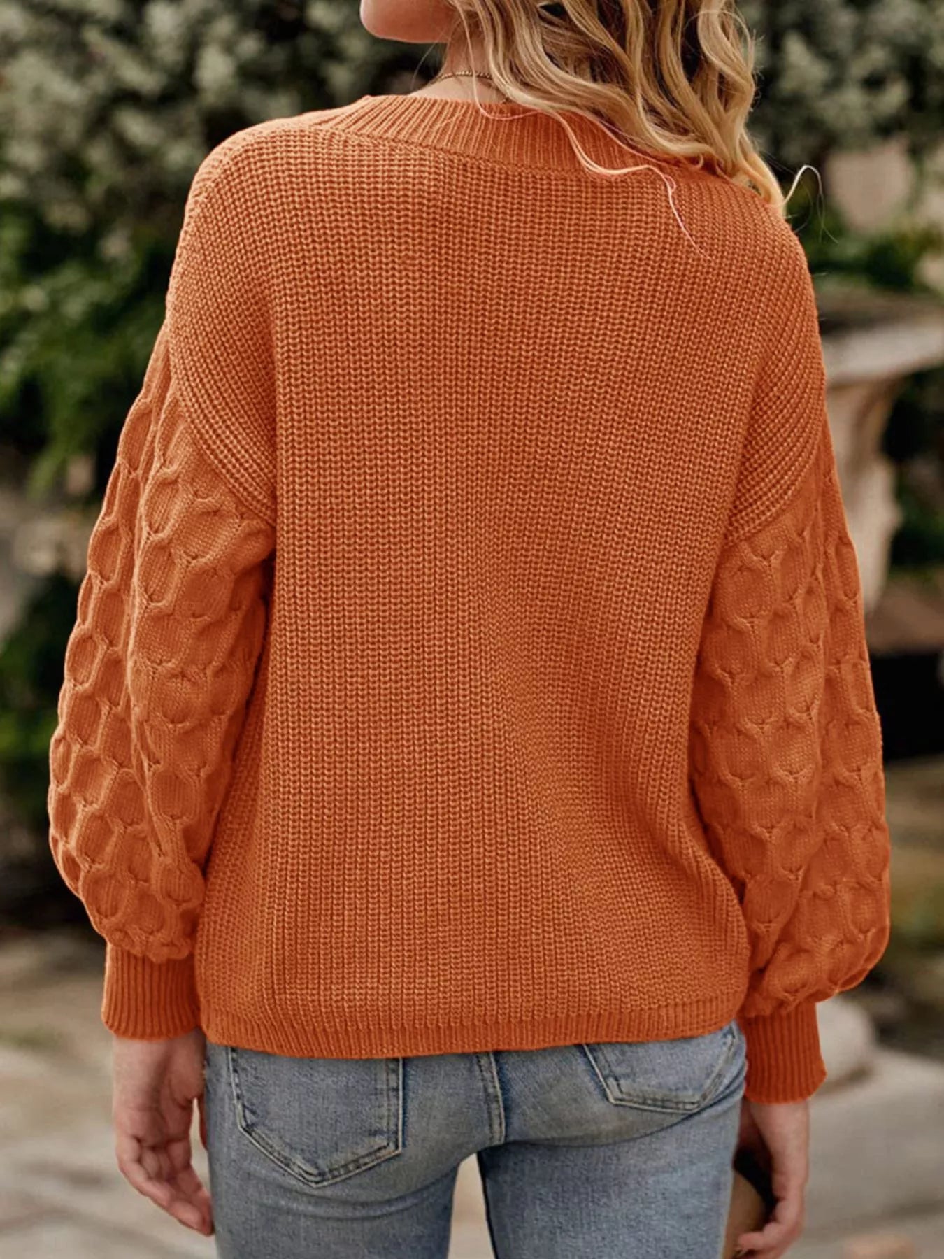 Textured Sleeve Round Neck Sweater Secondary image