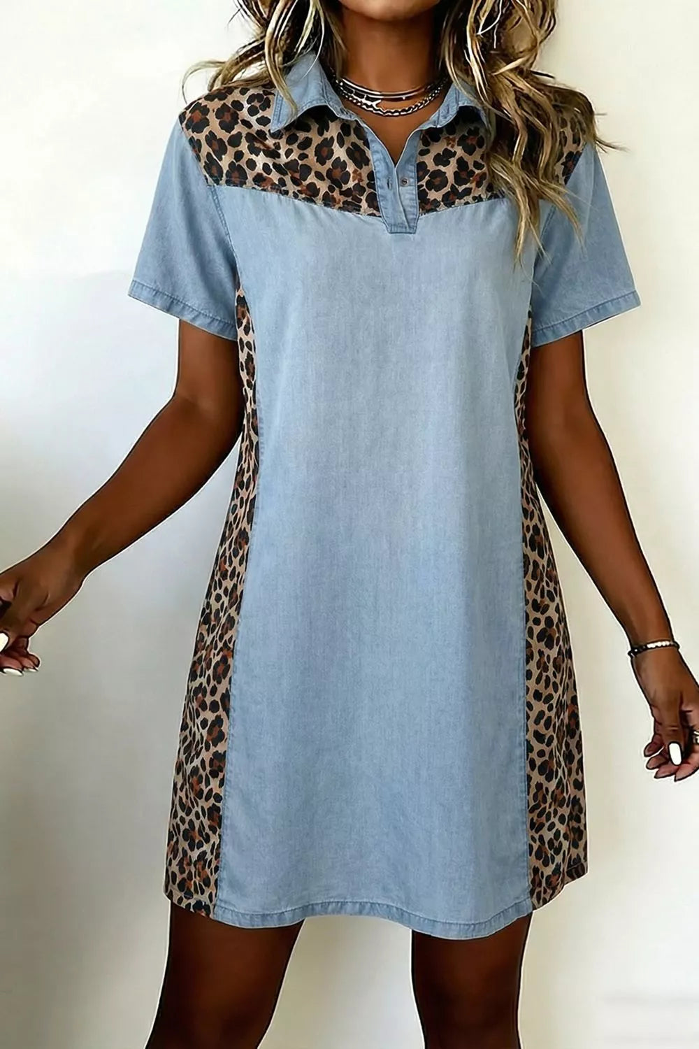 Leopard Print Panel Short Sleeve Dress Secondary image