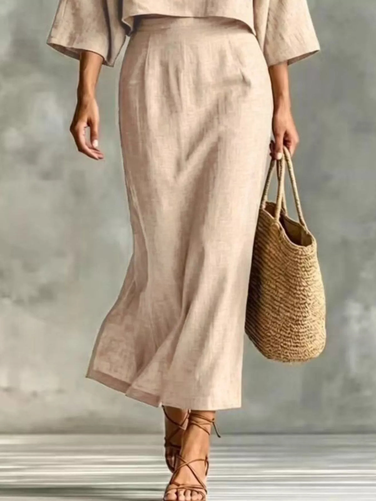 Full Size Solid Color Cropped Top and Midi Skirt Set Plus Size - photo 9
