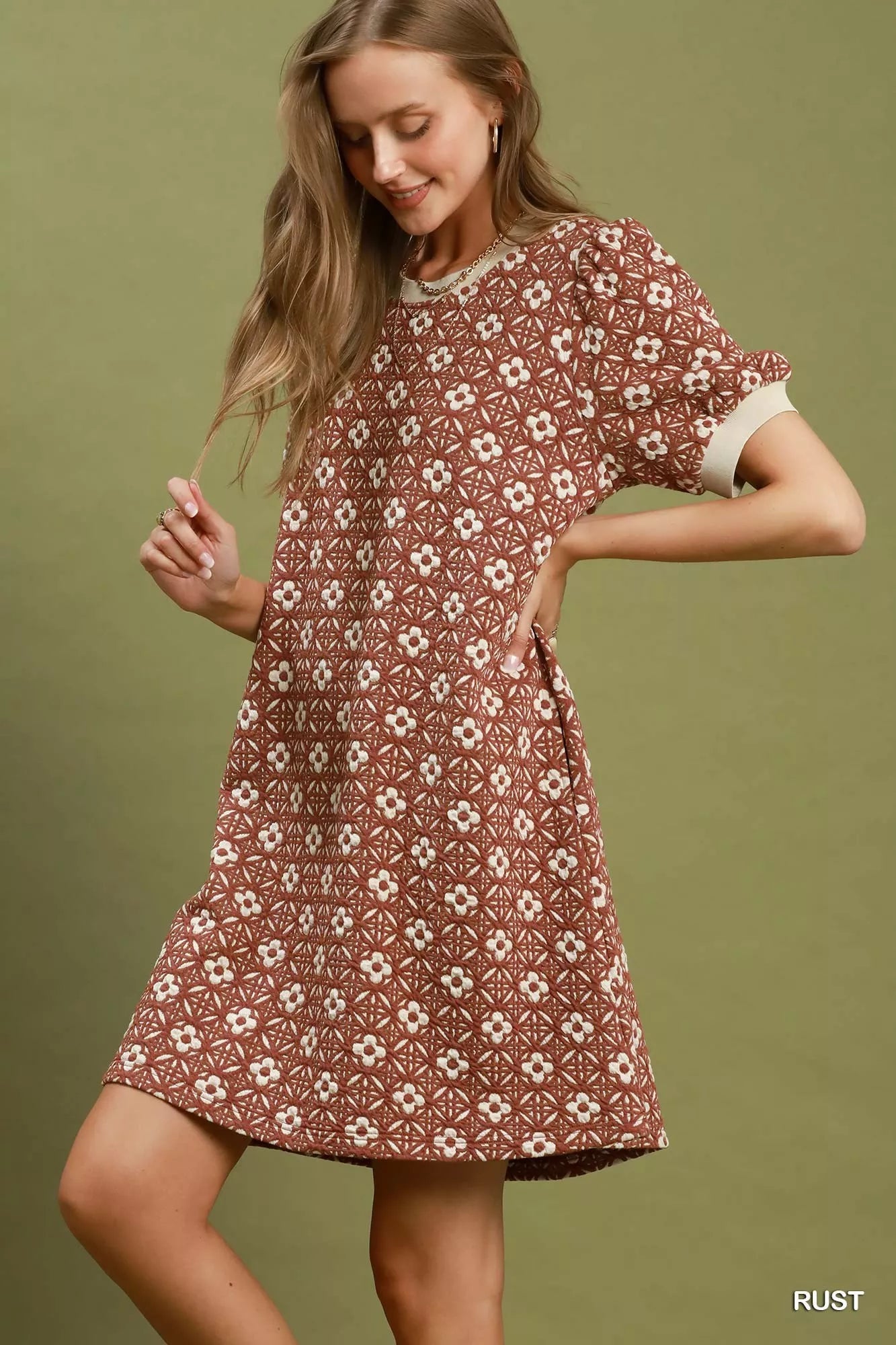 Umgee Floral Textured Puff Sleeve Mini Dress Secondary image